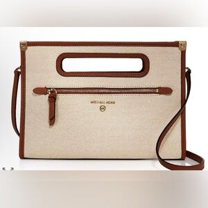 Michael Kors Jane Large Cotton Canvas Clutch Crossbody Bag EUC